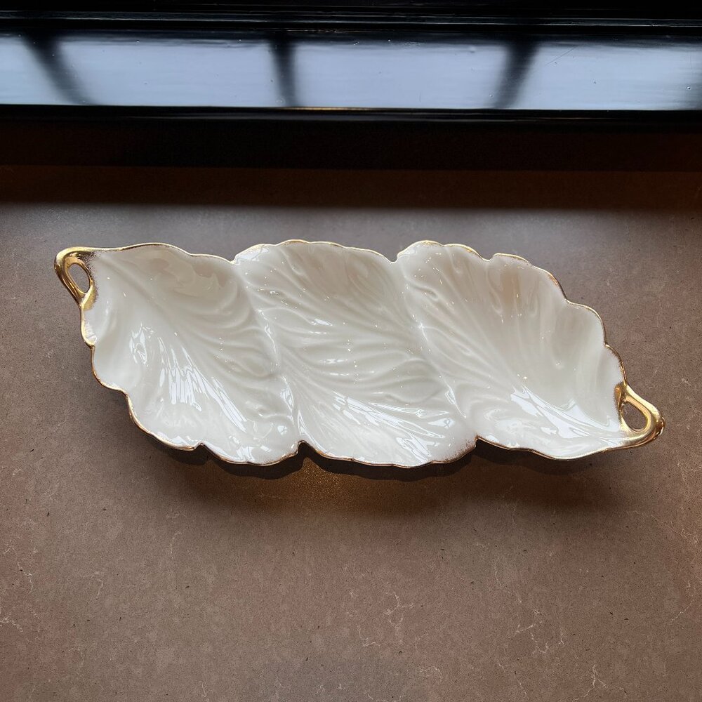 LENOX USA VINTAGE Triple Leaf 3 SECTION SERVING DISH / TRAY 16.5" MADE IN U.S.A